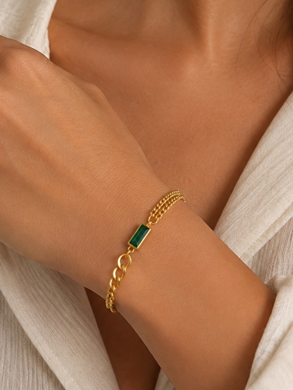 18K Gold Plated Emerald Green Stone Bracelet